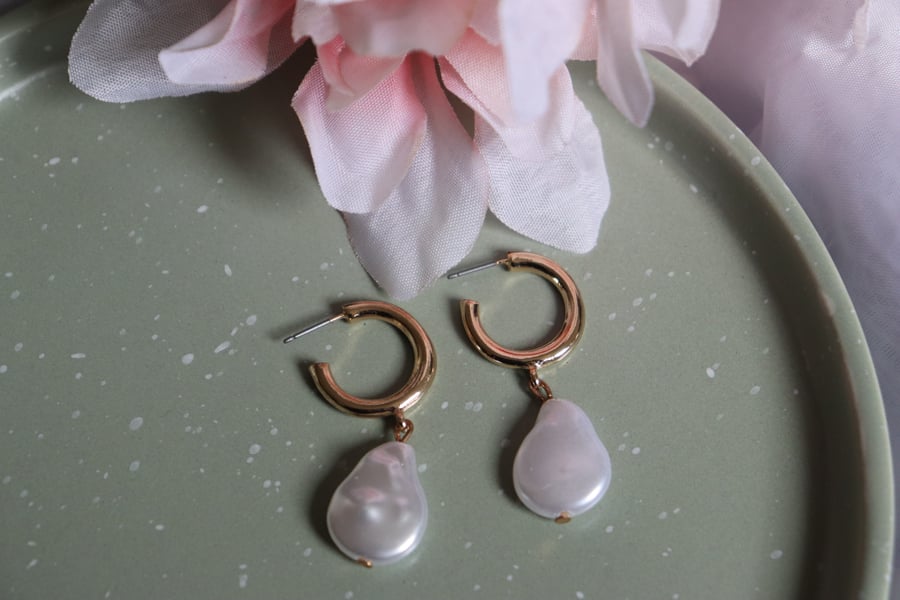 Image of Pearl Drop Hoops