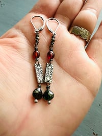 Image 1 of garnet and tourmaline courage charm earrings