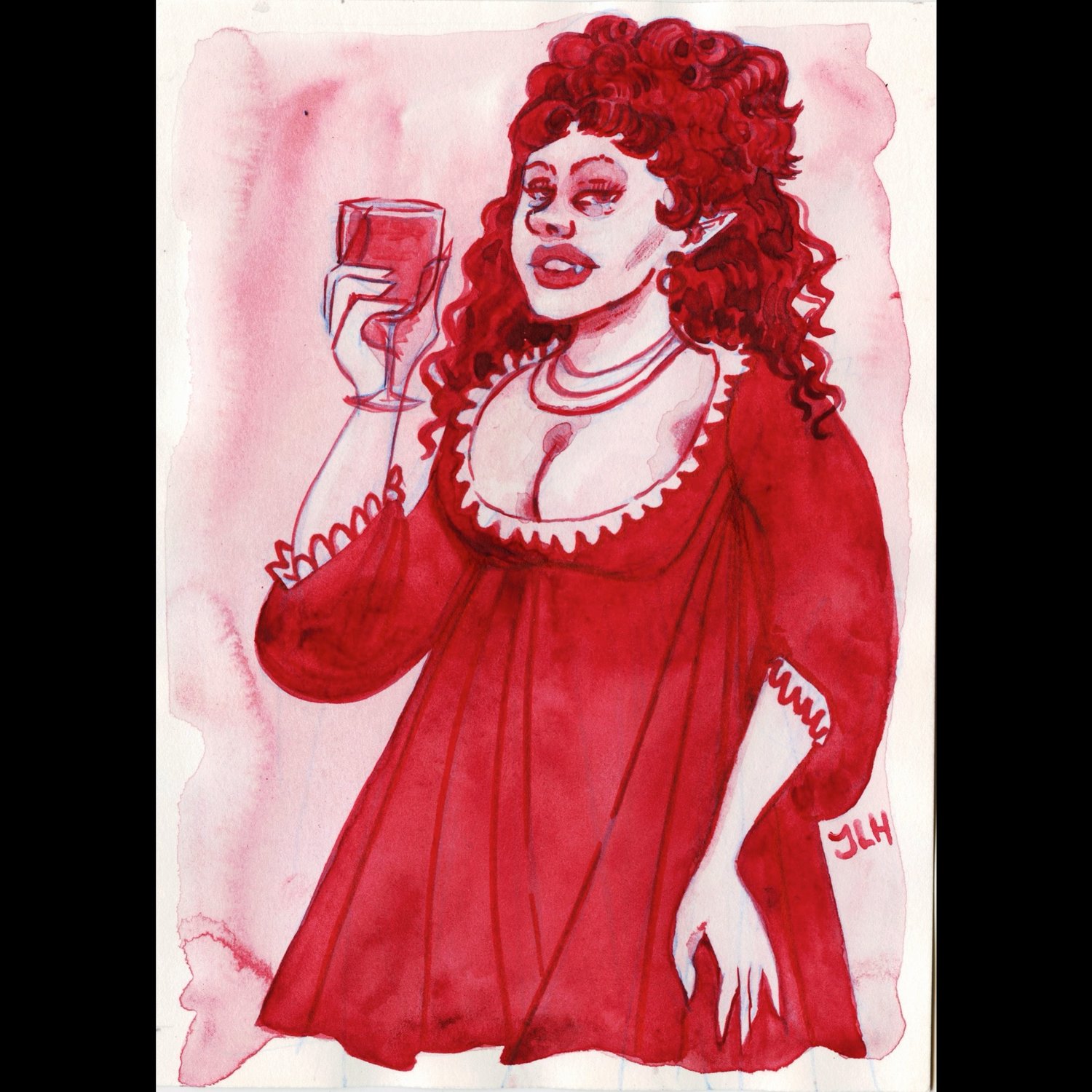 Vamp in Red Original Ink Painting 