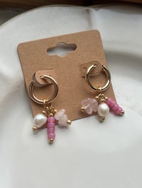 Image 1 of Rose Quartz Bead Charm Huggies