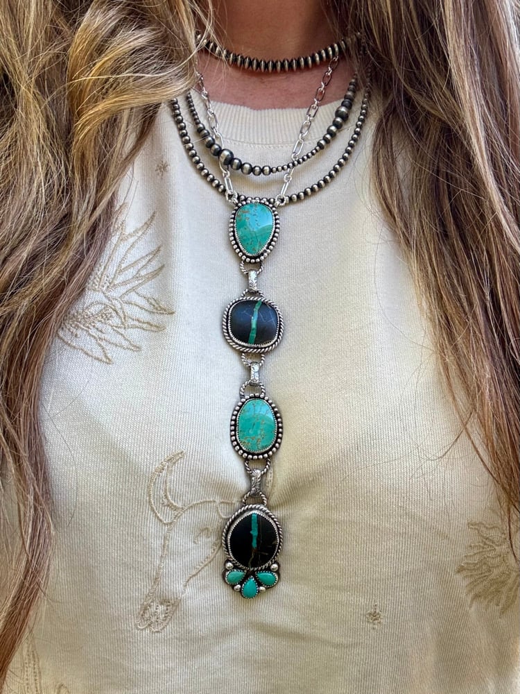 Image of Blackjack & Royston Turquoise Lariat Necklace