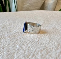 Image 2 of Silver hammered ring Blue seaglass size M/N