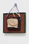 Jot Fau, Tears for fears - heurs et malheurs, 2023, wood, leather, rope, silk, 24,5 x 20,5 x 4,5cm 