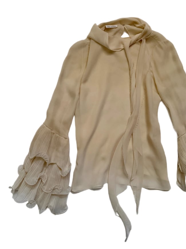 vintage Oscar de la Renta silk chiffon rockstar neck scarf tie blouse