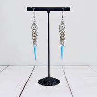 Image 4 of Silver + Spike Graduated Chainmaille Earrings