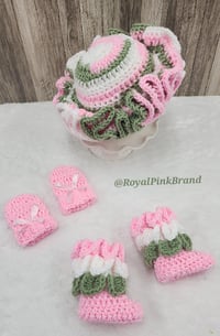 Image 2 of Ruffle Bucket Hat & Mittens Set