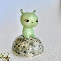Image 1 of Ceramic Cute Alien on the Moon Art Toy