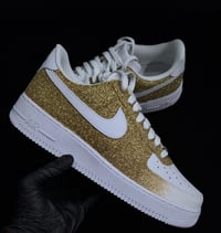 Image 1 of White/Gold Glitter Gold Bottom AF1