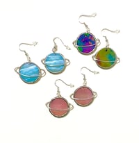 Image 2 of Stained Glass Iridescent Planet Earrings