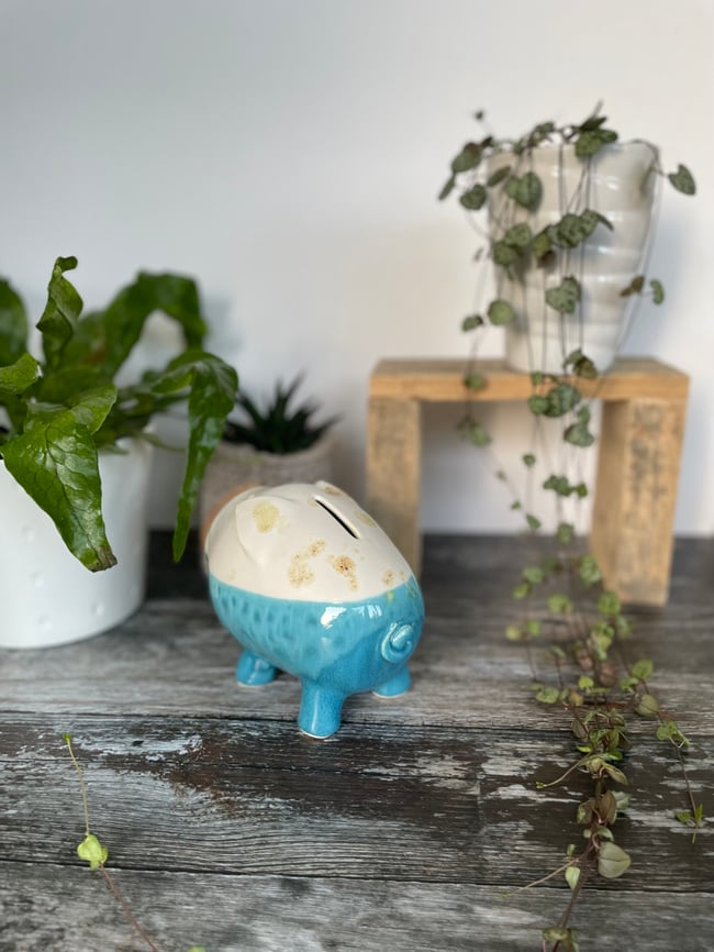 Piggy Bank with blue glaze