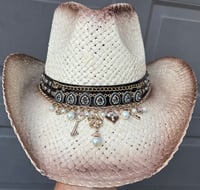 Image 1 of Two Tone Brown Cowboy Hat Crystal & Charm Band 