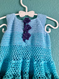Image 5 of Handmade Crochet Baby Dress Magical Blues size 12 months