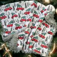 Image 2 of Holiday Red Trucks and Pine Trees Infant Car Seat Blanket