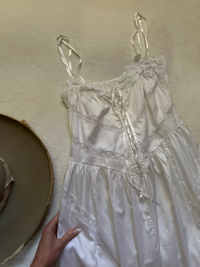 70s cotton lace up sundress