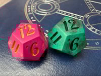 Image 7 of Hope and Fear Dice | Handmade Pair of D12 Dice Magenta and Green