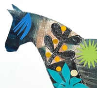 Image 2 of Klaus , a blue and green monoprinted horse with collage elements 
