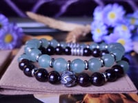Image 1 of Dark Red Garnet & Green Aventurine 2pc Stacked Bracelet Set
