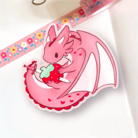 Dragon with Strawberry Glossy Vinyl Sticker