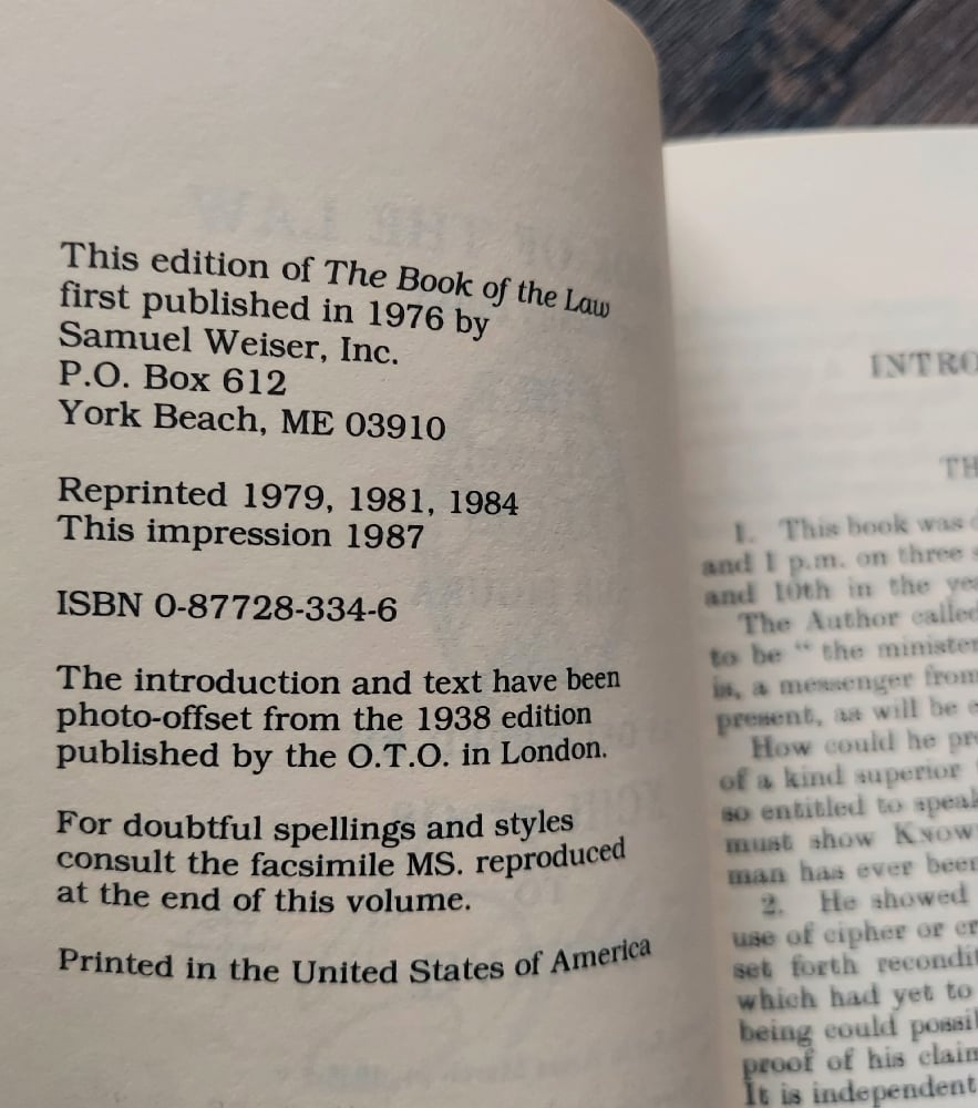 The Book of the Law, by Aleister Crowley