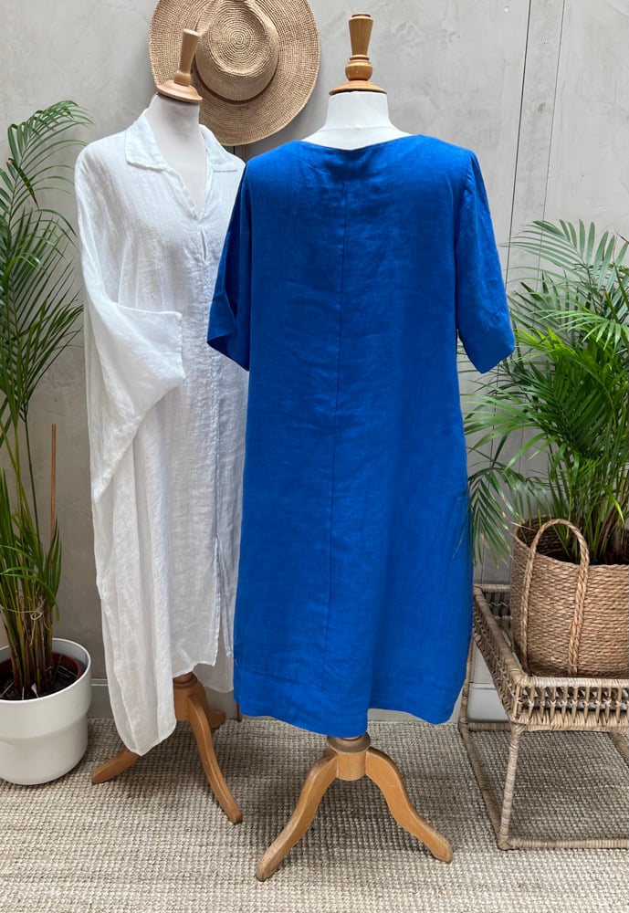 Image of Robe En Lin Gaïa II Bleu Mykonos