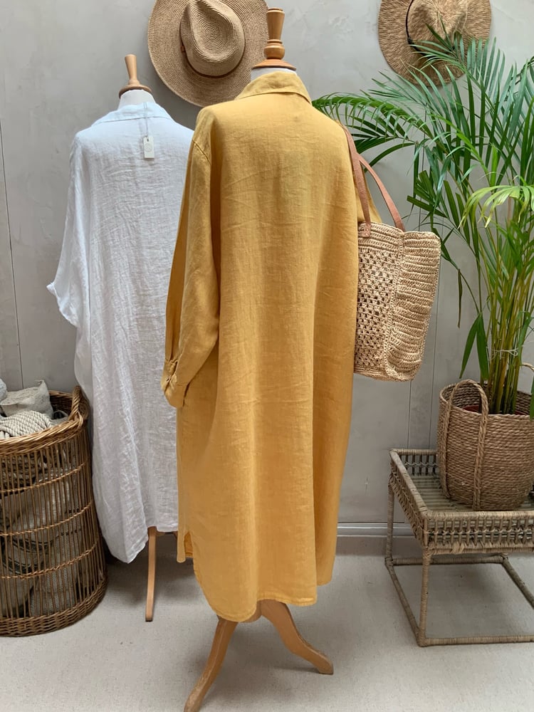 Image of Robe chemisier en lin Andréa Jaune Paille T1 - T2 - T3