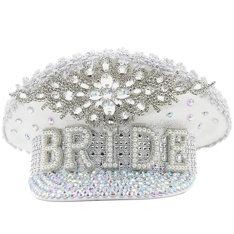 Image of 'Bride White Diamante' Captain hat