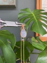 Image 4 of Gold Blue Chalcedony Teardrop Crystal Necklace