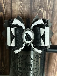 Image 1 of Deadly Damask Black and White Tumbler Straw Topper Bow