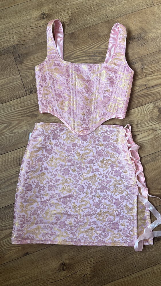 Handmade Jacquard corset, skirt and scrunchie