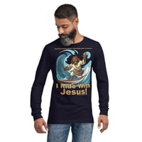 Image 7 of I Ride With Jesus Surfing Dark Unisex Long Sleeve Tee