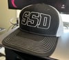 White SSD Outline Logo Snapback Black & White Trucker Cap