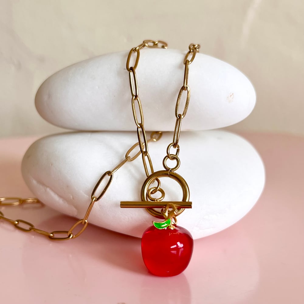 Image of Red Apple Necklace on Paperclip chain