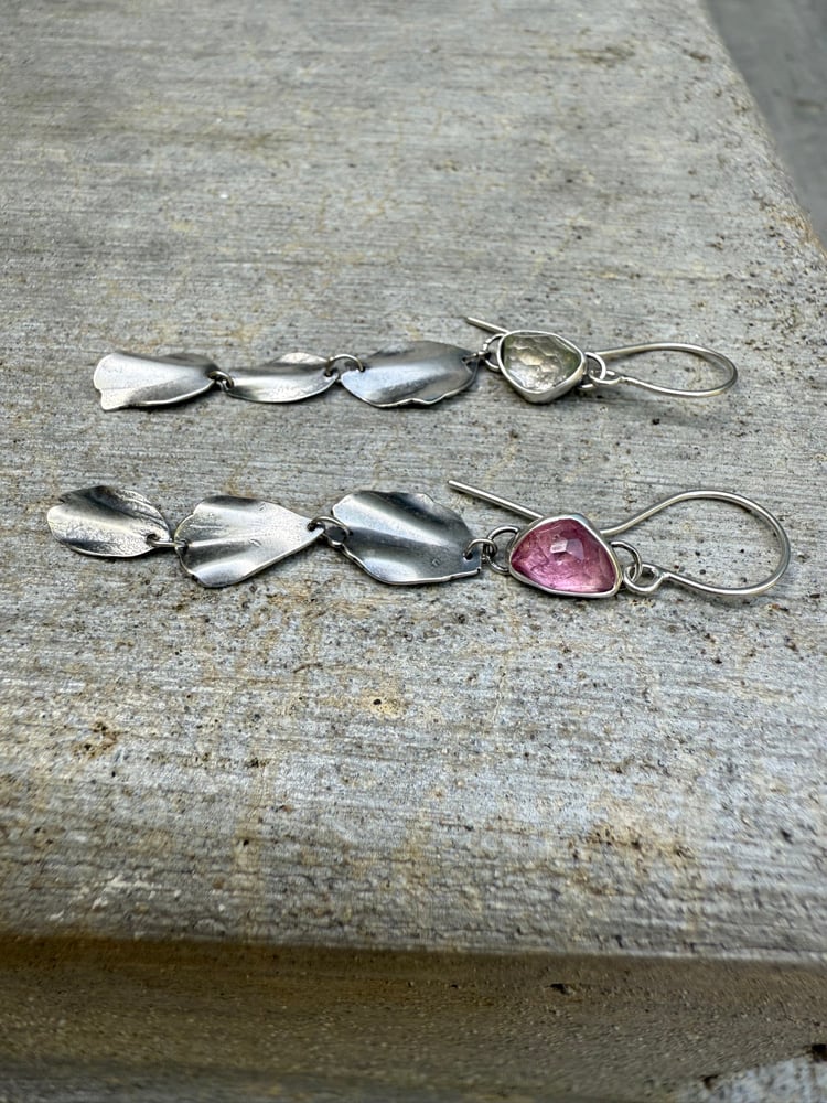 Image of Prunus Kanzan Petal (Sakura) Tourmaline Mismatch Earrings (Pink)