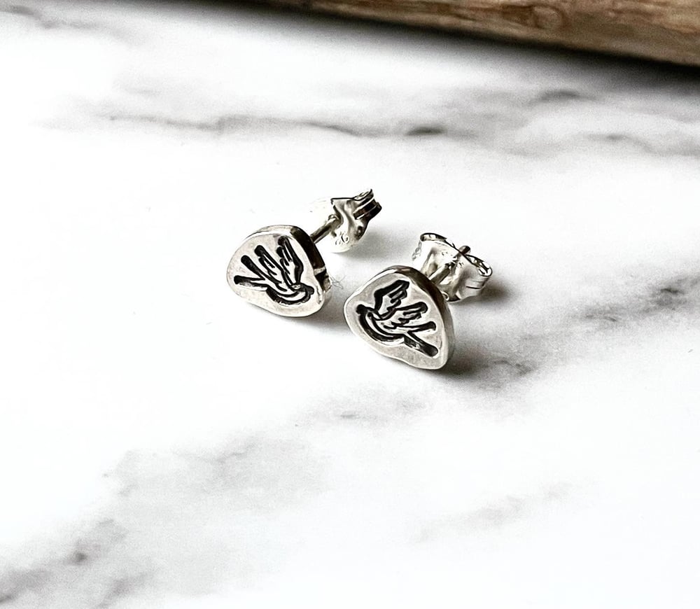 Handmade Sterling Silver Swallow Bird Stud Earrings