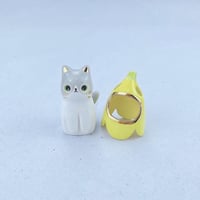 Image 3 of Banana gray and white Cat Ceramic Figurine 