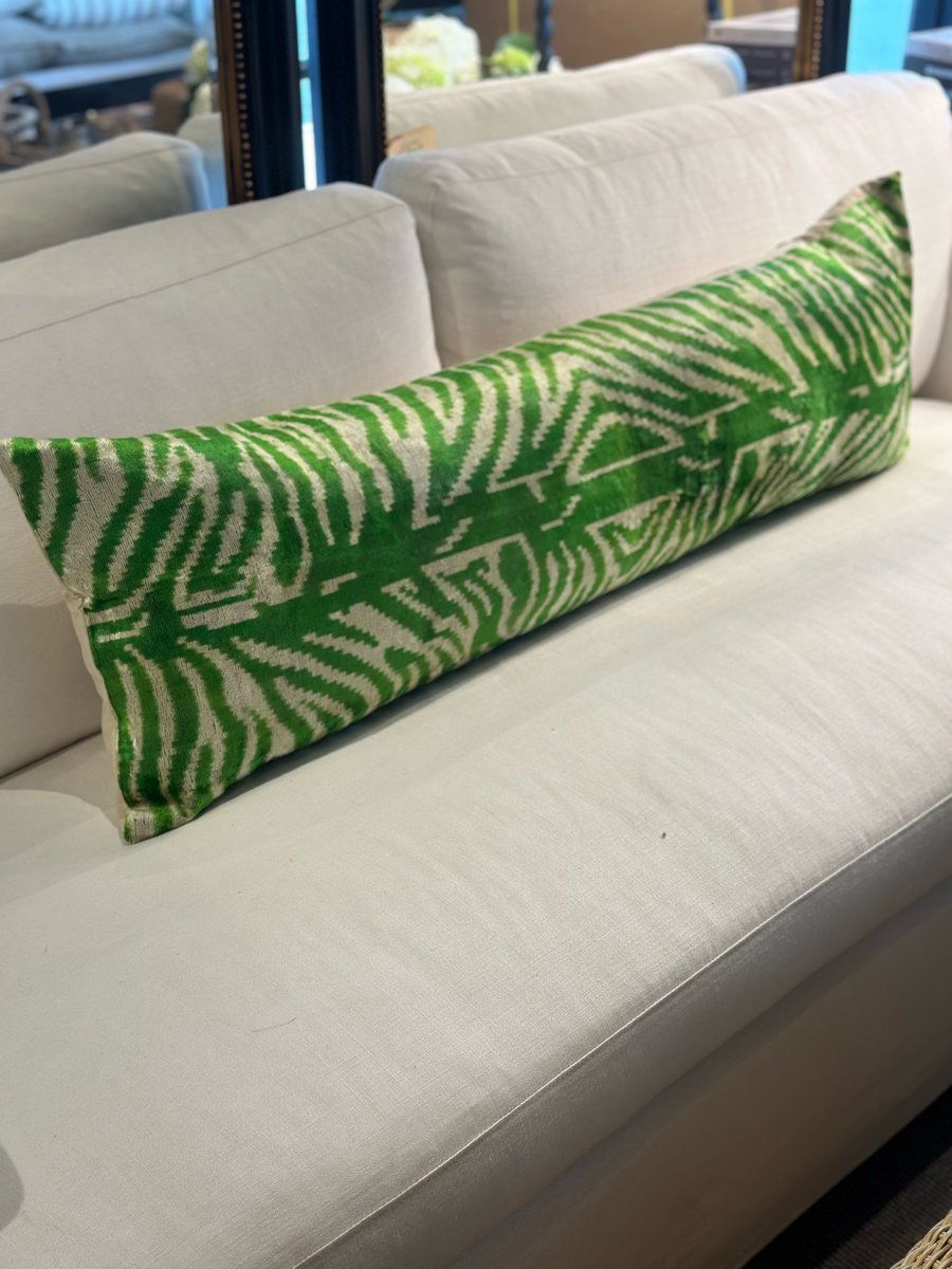 Image of Oversized Ikat Velvet Cushion Green Zebra