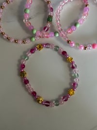 Image 6 of Ibiza Sunset Green & Pink Tumbler Bracelet Stack with Gold Charms