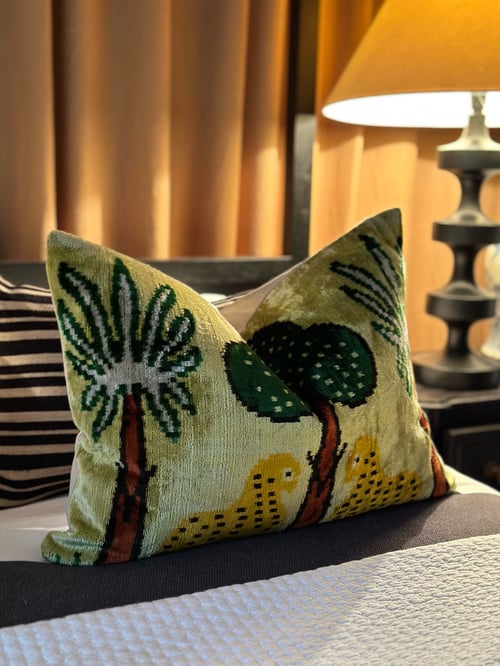 Image of Ikat Velvet Leopard & Palm Cushion