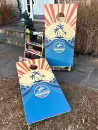 Image 2 of Brackish Wooder Cornhole Boards - Vintage Sunset w/ Palm Trees - MT6242