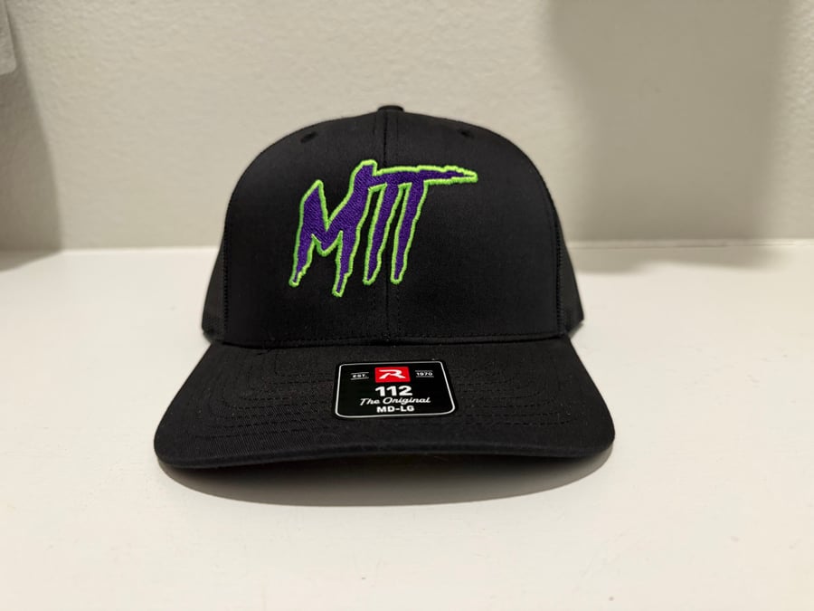 Image of Black Trucker hat purple/green 