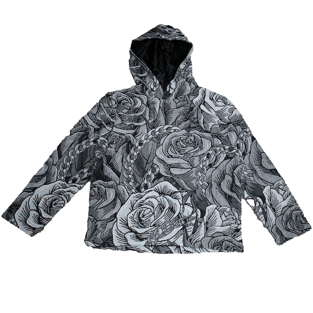 Image of Black rose  tapestry hoodie (pattern one) 