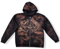 Image 1 of “LIFE AND DEATH” CUSTOM BLEACH PAINTED ZIP UP HOODIE XL