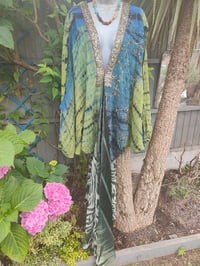 Image 6 of Wanderlust maxi dress Sari tie dye GREEN BLUE upto 18 uk