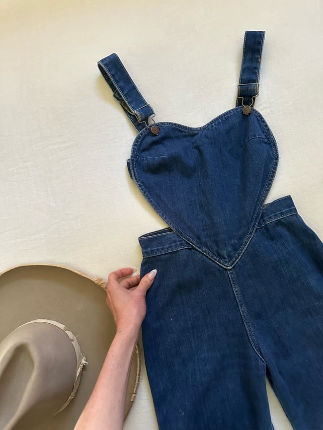 holy grail 1970s Fredericks of Hollywood denim HEART overall jumpsuit