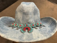 Image 1 of Blue Denim Cowboy Hat Blue & Red Stone Band 