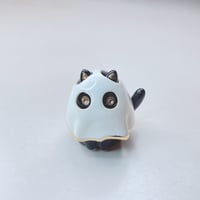 Image 2 of Black Cat With Ghost Mask Ceramic Figurine #1