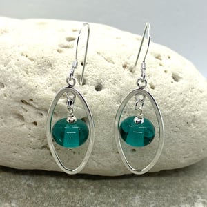 Image of Transparent Teal Oval Earrings