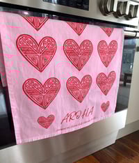 Image 5 of Aroha  (red heart & pink) - Tea towel 
