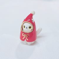 Image 2 of Santa coat white cat ceramic figurine