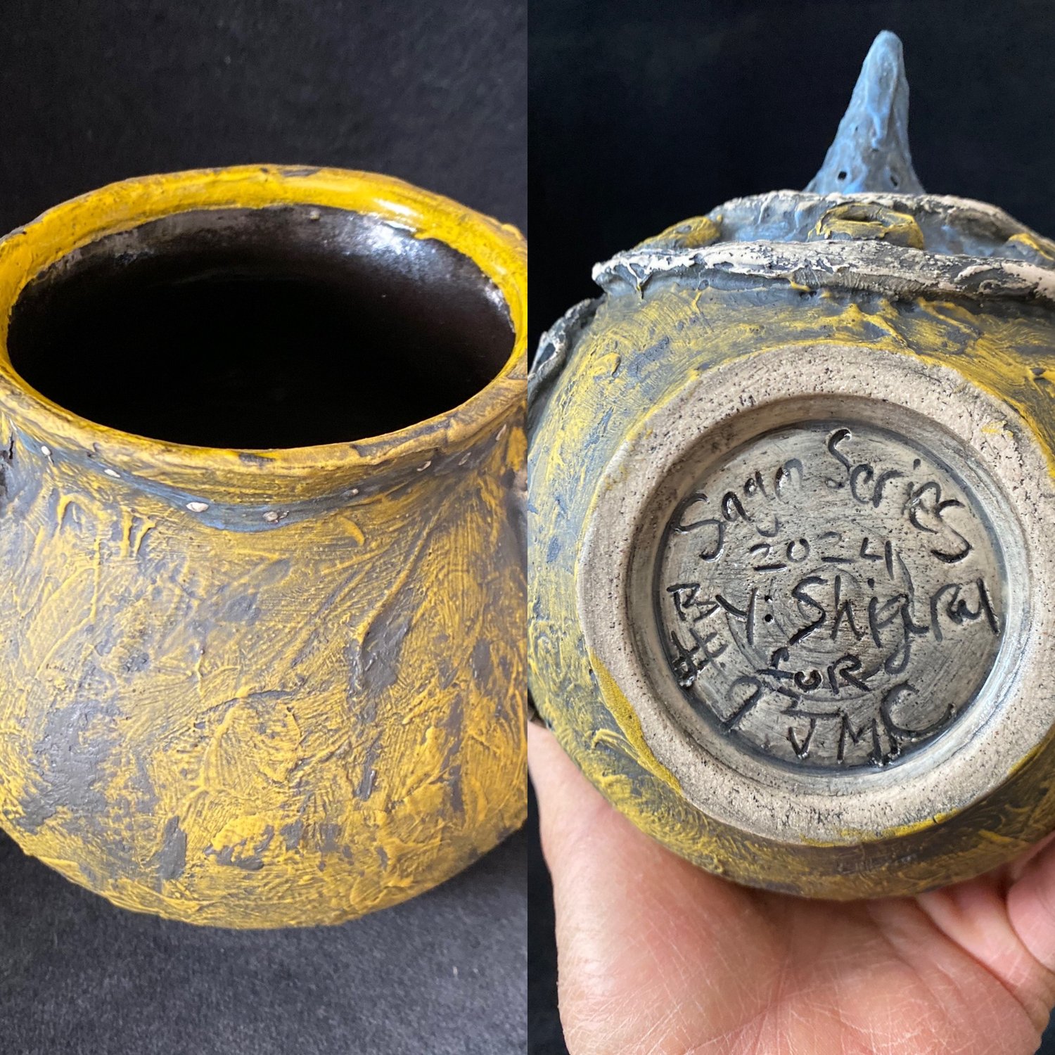 Image of 1/1 Sago Pot (i) - Tiki Bowl 36+ oz - Blue/Yellow - US Shipping Included 